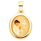 14K Yellow Gold 15mm Communion Enamel Picture Religious Pendant