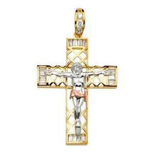 Load image into Gallery viewer, 14K Gold Tri Color Two Tone 39mm Religious Crucifix Pendant - silverdepot