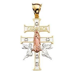 14K Gold Tri Color Two Tone 29mm Religious Crucifix Pendant - silverdepot
