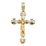 14K Gold Tri Color Two Tone 38mm Religious Crucifix Pendant