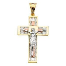 Load image into Gallery viewer, 14K Gold Tri Color Two Tone 34mm Religious Crucifix Pendant - silverdepot