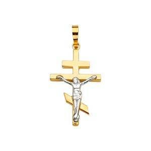 14K Gold Two Tone 16mm Religious Crucifix Pendant - silverdepot