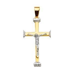 14K Gold Two Tone 20mm Religious Crucifix Pendant - silverdepot