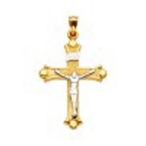 14K Gold Two Tone 25mm Religious Crucifix Pendant - silverdepot