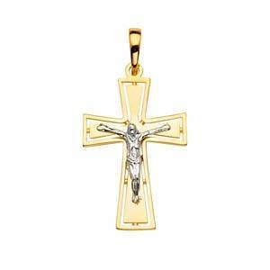 14K Gold Two Tone 17mm Religious Crucifix Pendant
