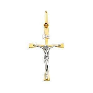 14K Gold Two Tone 17mm Religious Crucifix Pendant - silverdepot