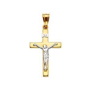 14K Gold Two Tone 16mm Religious Crucifix Pendant - silverdepot
