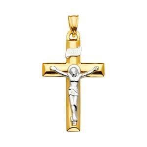 14K Gold Two Tone 20mm Religious Crucifix Pendant