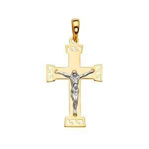 14K Gold Two Tone 17mm Religious Crucifix Pendant - silverdepot