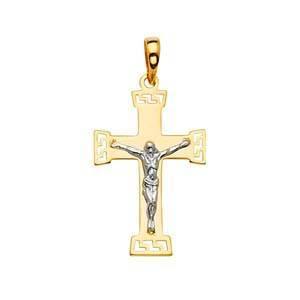 14K Gold Two Tone 17mm Religious Crucifix Pendant