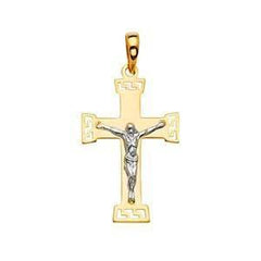14K Gold Two Tone 17mm Religious Crucifix Pendant