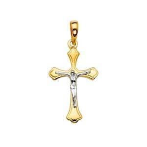 14K Gold Two Tone 17mm Religious Crucifix Pendant - silverdepot