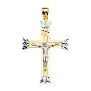 14K Gold 39mm Crucifix Cross Pendant - silverdepot