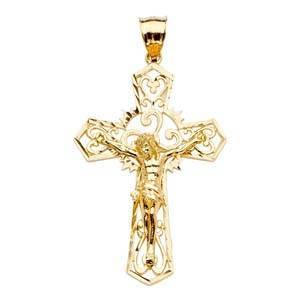 14K Gold 33mm Crucifix Cross Pendant - silverdepot