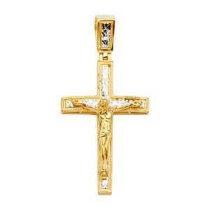 14K Gold Two Tone 25mm Crucifix Cross Pendant - silverdepot