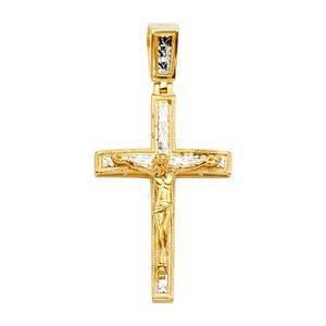 14K Gold Two Tone 25mm Crucifix Cross Pendant - silverdepot
