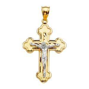 14K Gold Two Tone 27mm Crucifix Cross Pendant - silverdepot