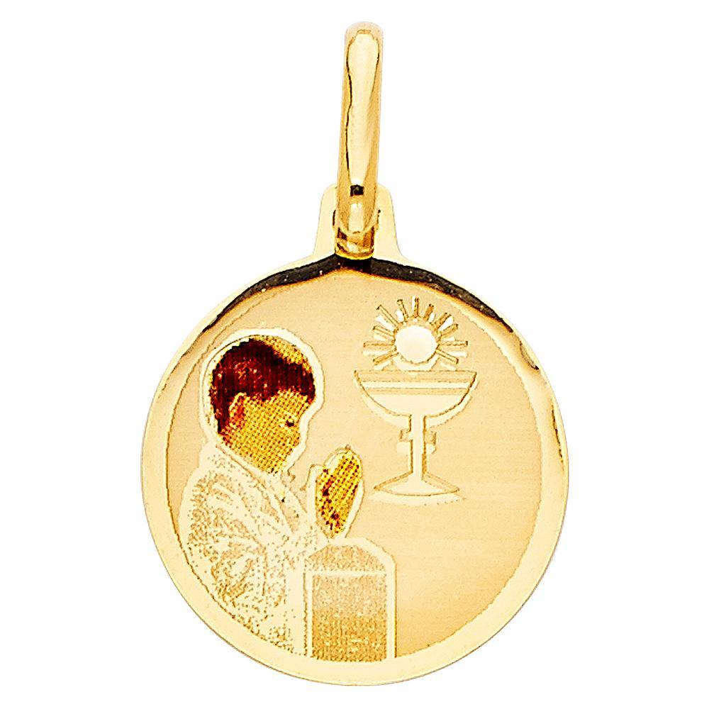 14K Tri Color 15mm Baptism Religious Pendant - silverdepot