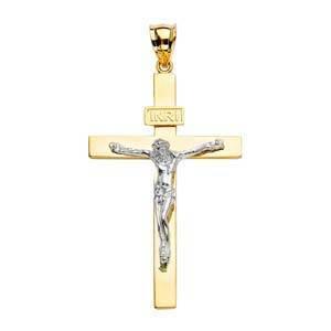 14K Gold Two Tone 30mm Crucifix Cross Pendant - silverdepot