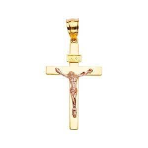 14K Gold Two Tone 21mm Crucifix Cross Pendant - silverdepot