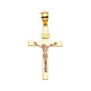 14K Gold Two Tone 21mm Crucifix Cross Pendant