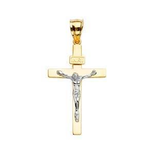 14K Gold Two Tone 19mm Crucifix Cross Pendant - silverdepot