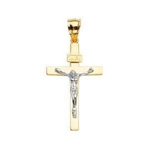14K Gold Two Tone 19mm Crucifix Cross Pendant - silverdepot