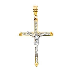 14K Gold Two Tone 27mm Crucifix Cross Pendant - silverdepot