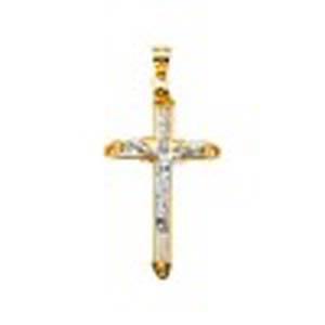 14K Gold Two Tone 19mm Crucifix Cross Pendant - silverdepot