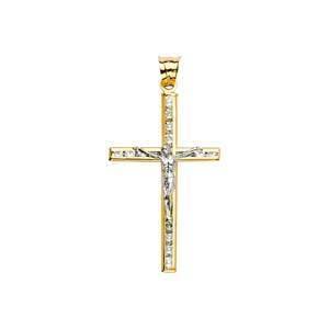 14K Gold Two Tone 16mm Crucifix Cross Pendant - silverdepot