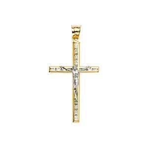 14K Gold Two Tone 16mm Crucifix Cross Pendant