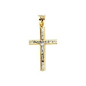 14K Gold Two Tone 14mm Crucifix Cross Pendant