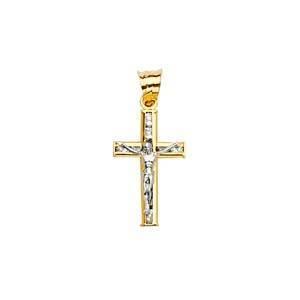 14K Gold Two Tone 10mm Crucifix Cross Pendant - silverdepot