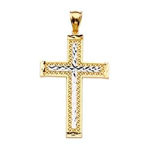 14K Two Tone 27mm Cross Pendant