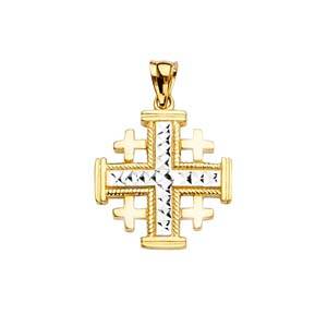 14K Two Tone 18mm Jerusalem Cross Pendant