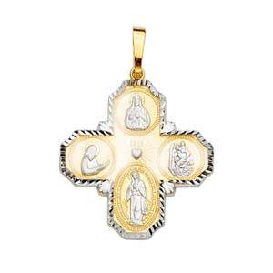 14K Two Tone 28mm Four-Way Cross Pendant