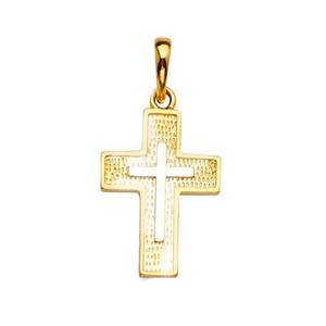 14K Two Tone 15mm Cross Pendant