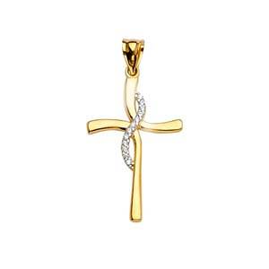 14K Two Tone 16mm Cross Pendant