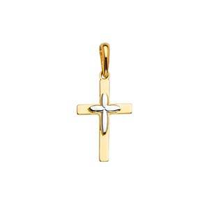 14K Two Tone 11mm Cross Pendant