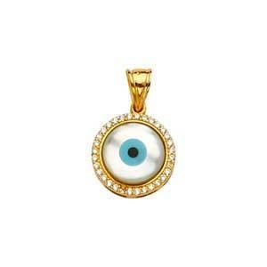14K MOP? 23mm Evil Eye Pendant - silverdepot