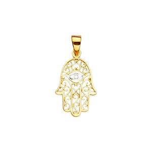 14K Two Tone 11mm Hamsa Pendant