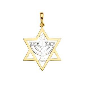 14K Two Tone 19mm Stone Menorah Pendant