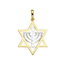 Load image into Gallery viewer, 14K Two Tone 19mm Stone Menorah Pendant