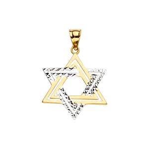 14K Two Tone 17mm Star of David Pendant