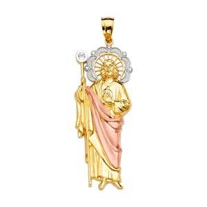 14k Tri Color Gold 24mm San Judas Pendant