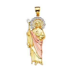 14k Tri Color Gold 18mm San Judas Pendant