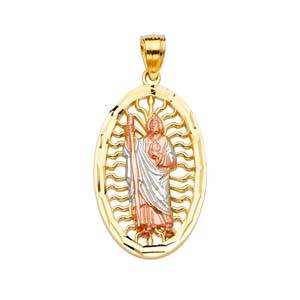 14k Tri Color Gold 17mm San Judas Pendant