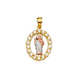 14k Tri Color Gold 14mm CZ San Judas Pendant