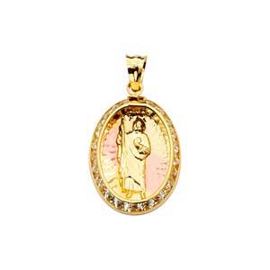 14k Tri Color Gold 14mm CZ San Judas Medal Pendant