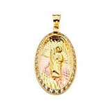 14k Tri Color Gold 15mm CZ San Judas Medal Pendant